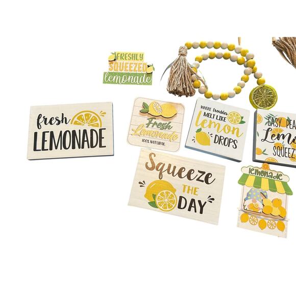 GUC Lot of Lemon Decor Tiered Tray Decor Includes Table Runner Signs Beads - Picture 3 of 6
